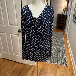 Cable & Guage Blue/White Drape Neck Top